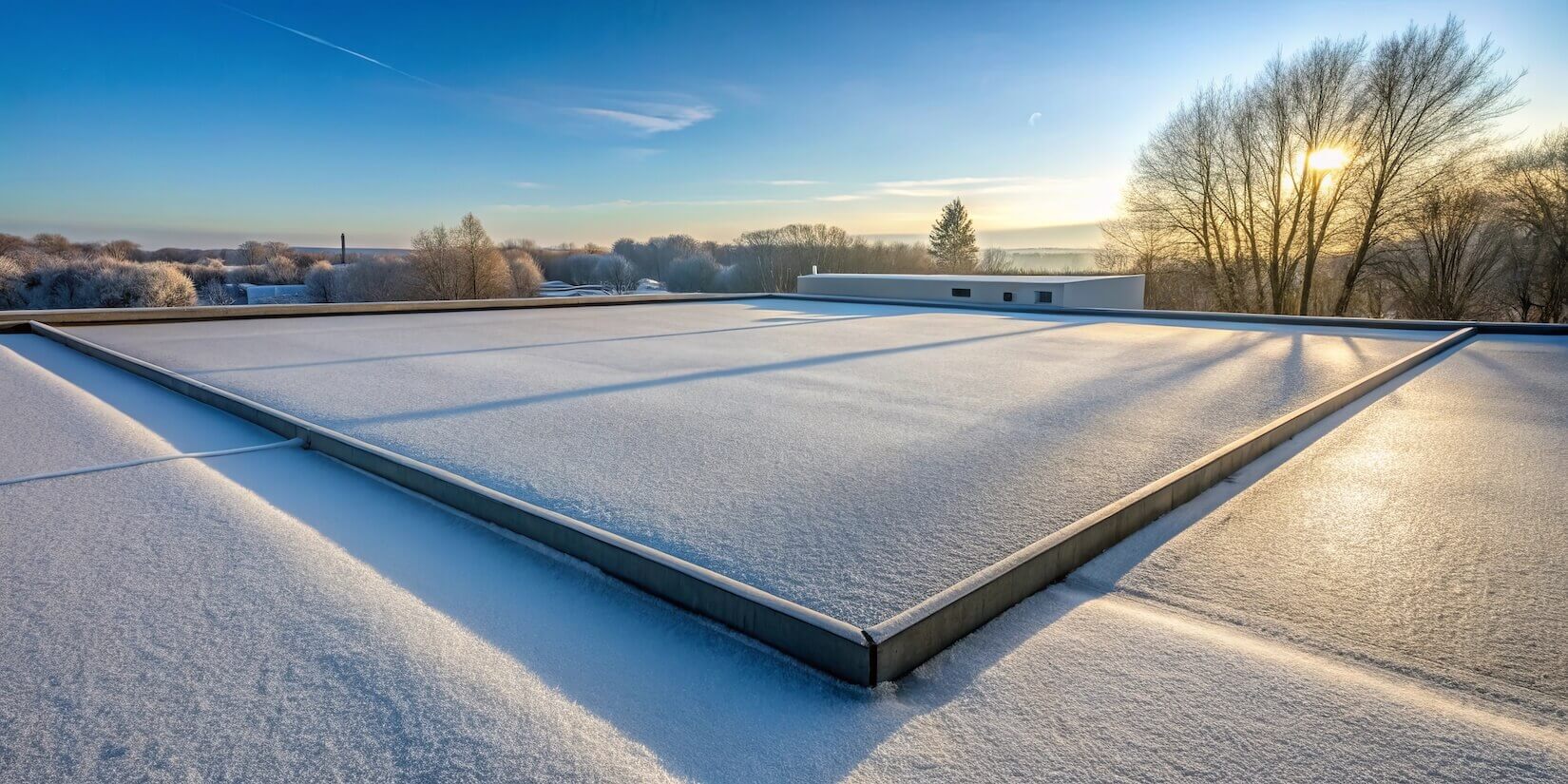 Flat roof cleared of snow during Colorado winter roof preparation